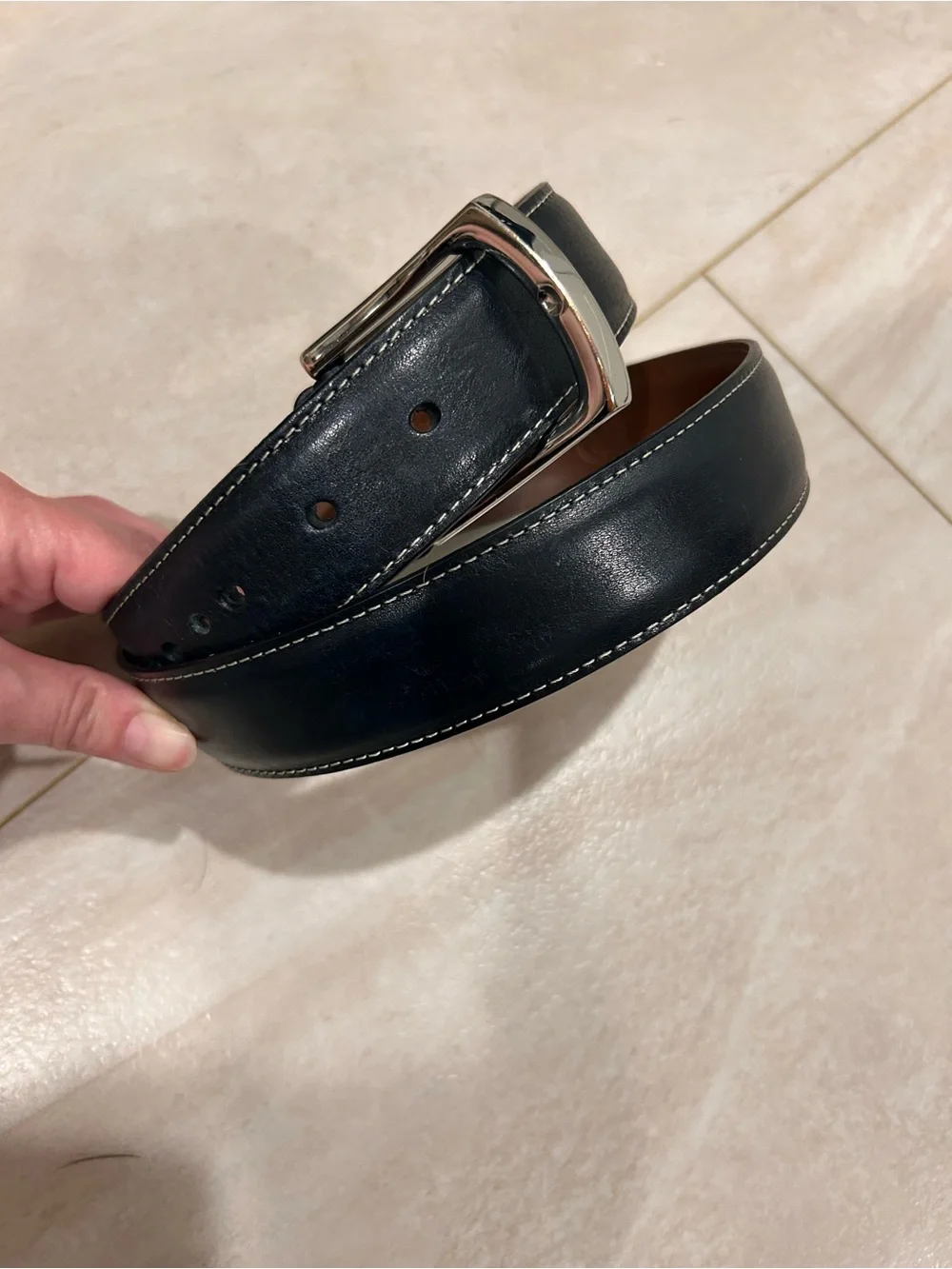 Torino Black Leather Belt with Silver Buckle size 32